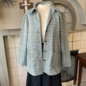 Vintage handmade polyester jacket housecoat green plaid